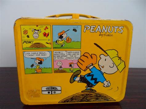 old metal snoopy lunch box|1965 peanuts metal lunch box.